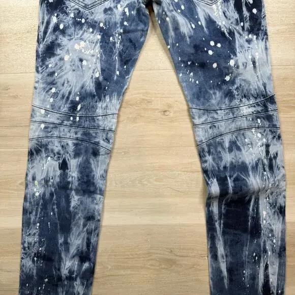 NEW Rock Revival Moto EAN Men's Jeans Acid Wash Blue Zippers 32x33 Stretch